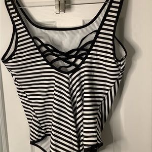 Adore Me Black and White Stripe One Piece Swim Suit 4X